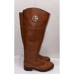 Tory Burch Junction Brown Leather Tall Riding‎ Boots Womens 6 Logo